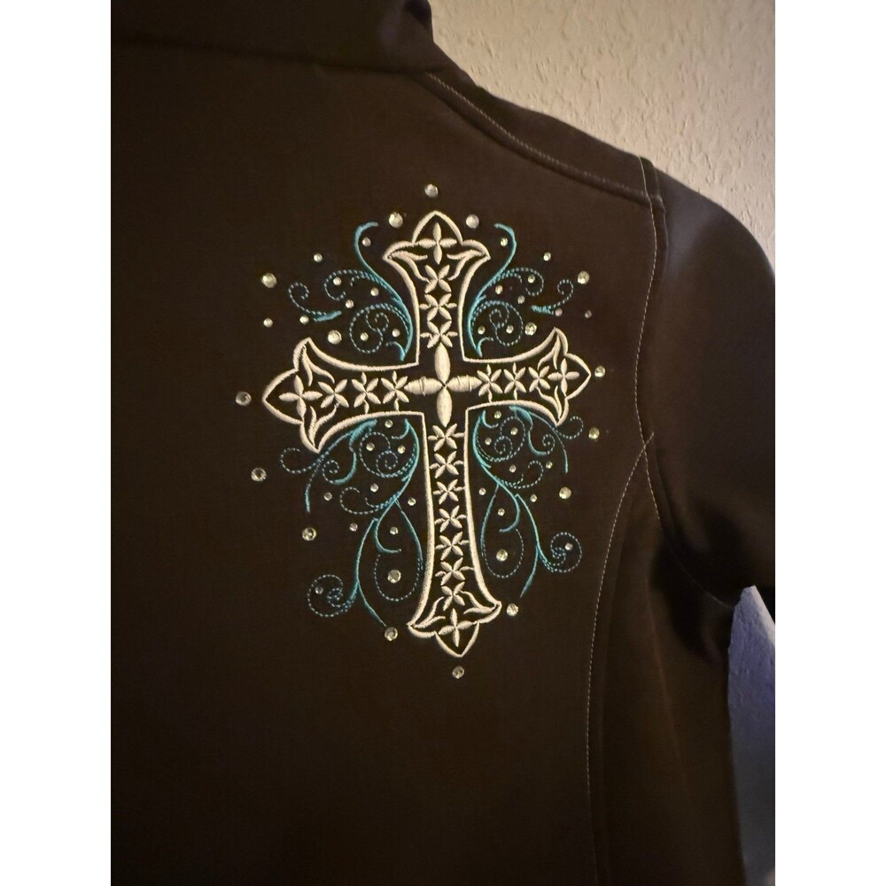Cowgirl Hardware Girls 7/8 Jacket Brown Western Cross Embroidered Softshell - Picture 7 of 9